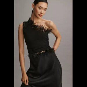 BY ANTHROPOLOGIE FEATHERED ONE-SHOULDER TOP